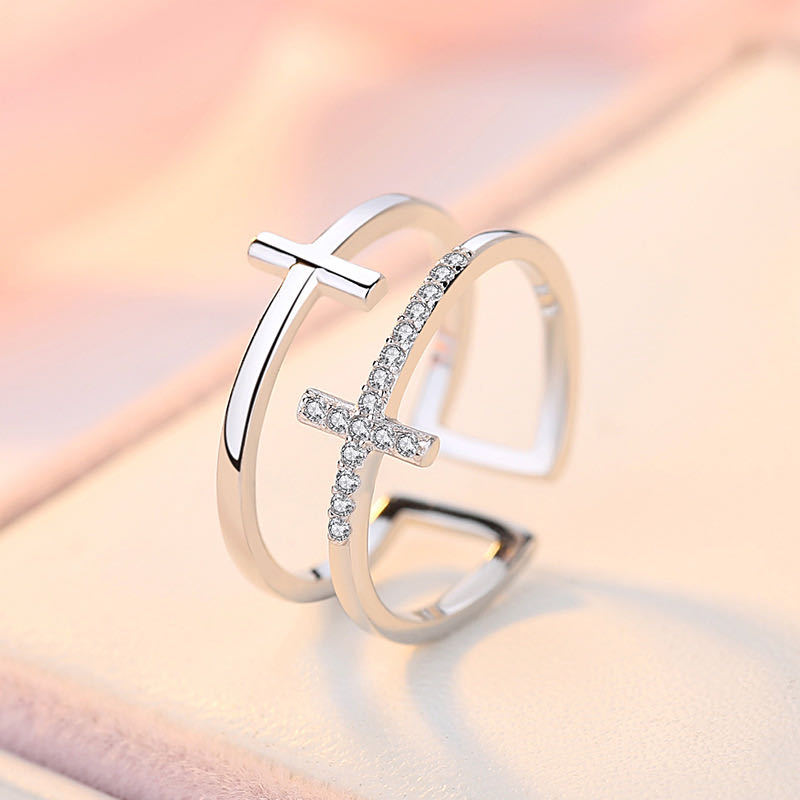 Double Cross Adjustable Ring for Women, Elegant Female Fashion Jewelry available in Silver and Gold colors